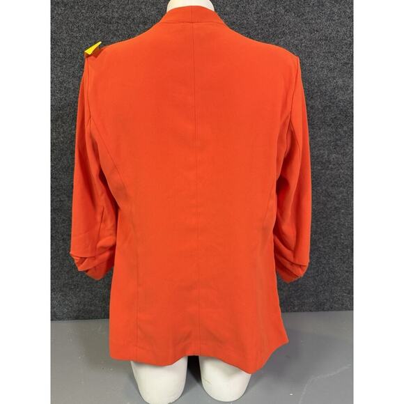 Rachel Zoe Size M Orange Stretch Open Front Blazer Jacket with Ruched Sleeves - Picture 4 of 12